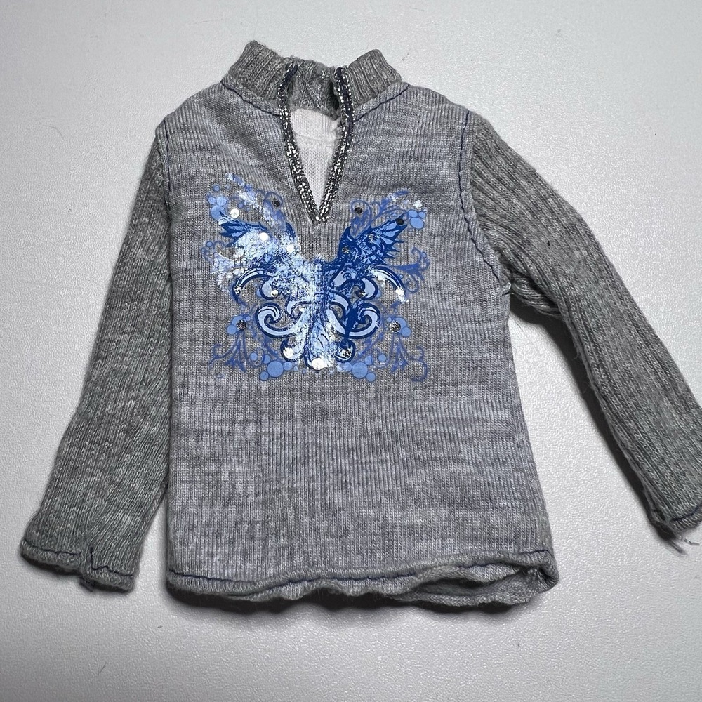 Vtg Fashion Doll‎ Y2K-Style Ribbed Pullover Sweater Butterfly